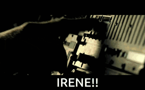 a man in a helmet with the word irene written on the bottom