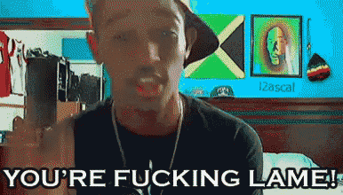 a pixelated image of a man with the words you 're fucking lame on the bottom