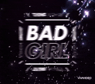 a person is holding a gun in front of a sign that says `` bad bad girl '' .