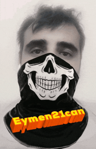 a man wearing a skull mask with the name eymen21can written on it
