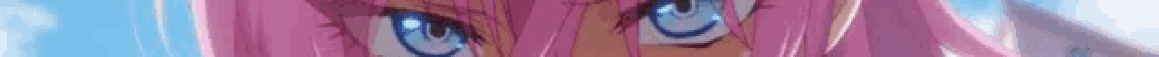 a close up of a person 's face with pink hair and blue eyes