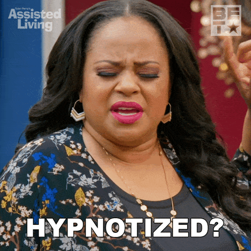 a woman says hypnotized in front of an assisted living logo