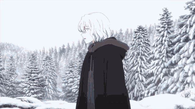 a woman in a black cape is standing in the snow