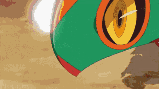 a close up of a cartoon character 's eye with a yellow circle around it
