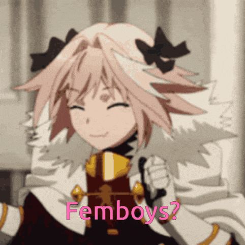 a picture of a girl with the words femboys written on the bottom
