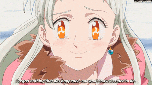 a girl in a pink jacket says i regret nothing that has happened