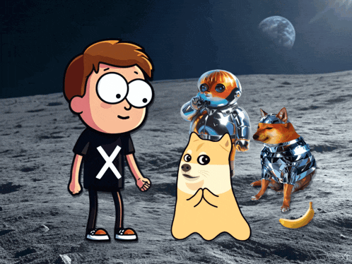 a cartoon character wearing a black shirt with the letter x on the front
