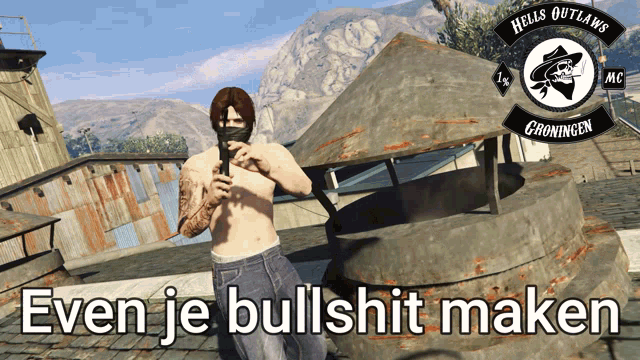 a man in a video game with the words even je bullshit maken