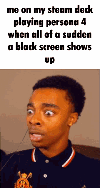 a young man making a funny face while playing persona 4