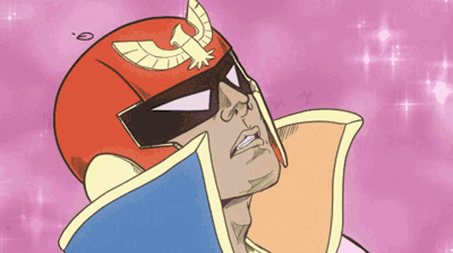 a cartoon of captain falcon with a red helmet and sunglasses