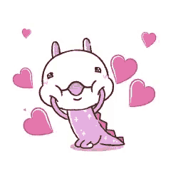 a cartoon of a rabbit surrounded by pink hearts on a white background .
