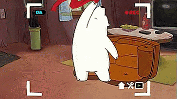 a cartoon of a polar bear dancing in a room with a recording button