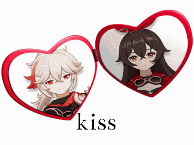 a picture of two anime characters with the word kiss underneath