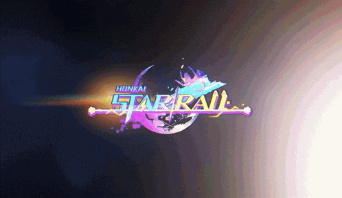 a colorful logo for honkai starrail with a purple moon in the background
