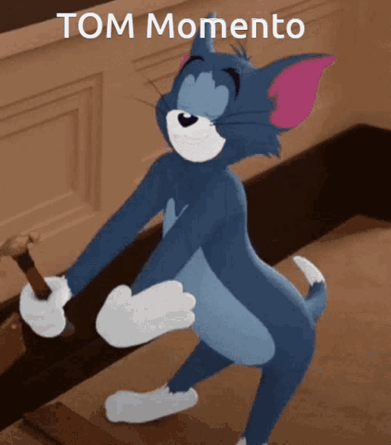tom from tom and jerry is holding a hammer in his hand