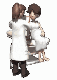 a cartoon of a doctor examining a pregnant woman 's stomach