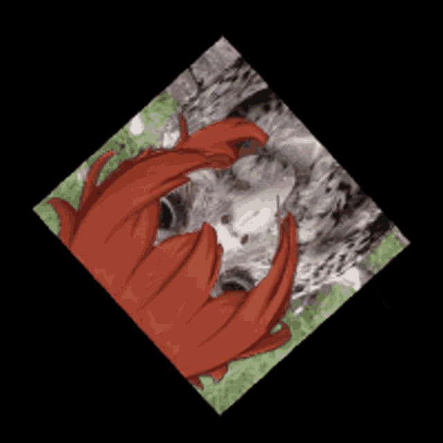 a drawing of a mountain with a red claw on it