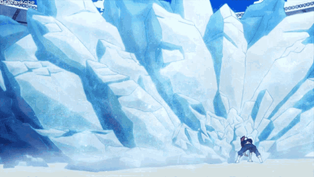 a large piece of ice is being thrown at a man