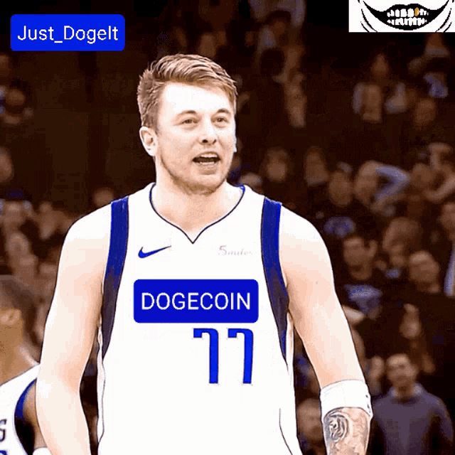 a basketball player wearing a dogecoin jersey