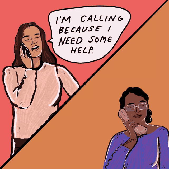 a cartoon of a woman talking on a phone with a speech bubble saying i 'm calling