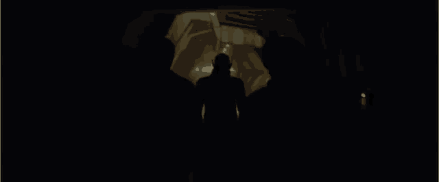 a silhouette of a man standing in a dark tunnel