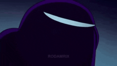a close up of a purple cartoon character with a white line coming out of it 's mouth .