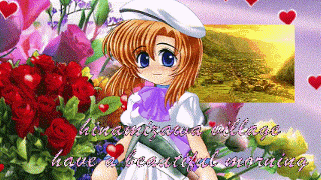 a picture of a girl with flowers and the words have a beautiful morning on it