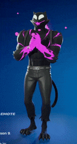 a man in a black cat costume is holding a pink gun