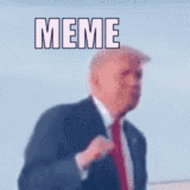 a man in a suit and tie is standing in front of the word meme