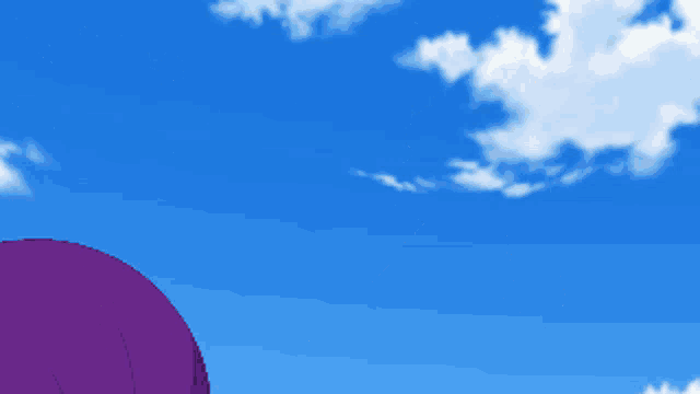 a pixel art of a girl with purple hair