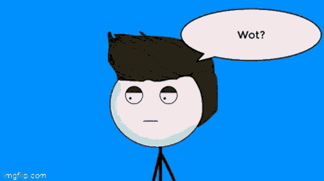 a cartoon character with a speech bubble that says wot