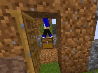 a screenshot of a minecraft video game with a chest in the middle of the room .