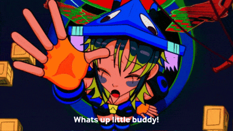 a cartoon of a girl with the words whats up little buddy on the bottom