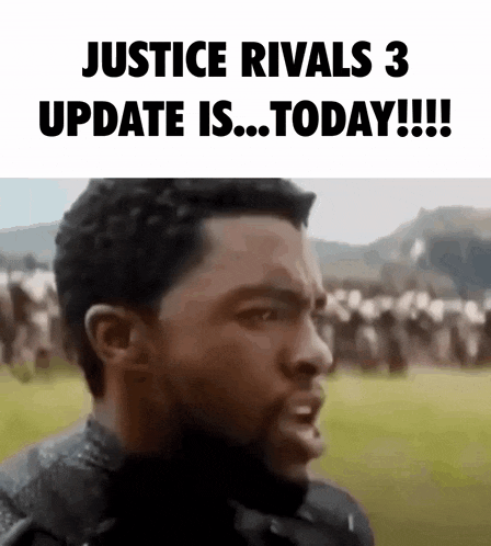a man is making a funny face in front of a crowd with the words justice rivals 3 update is today !!!