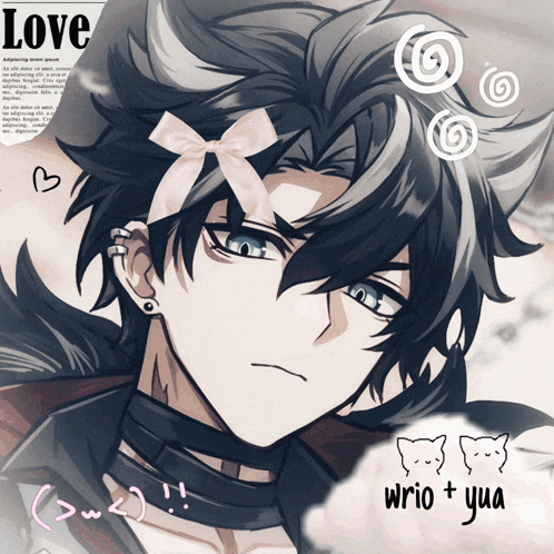 a picture of a boy with a bow on his head and the word love on the top