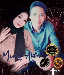 a man and a woman are posing for a photo with the name minal aidin written on the bottom