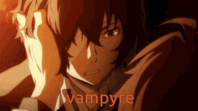 a close up of a person 's face with the word vampire on the bottom