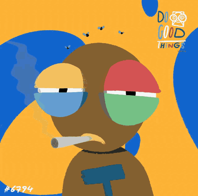 a drawing of a person smoking a cigarette with the number 6794