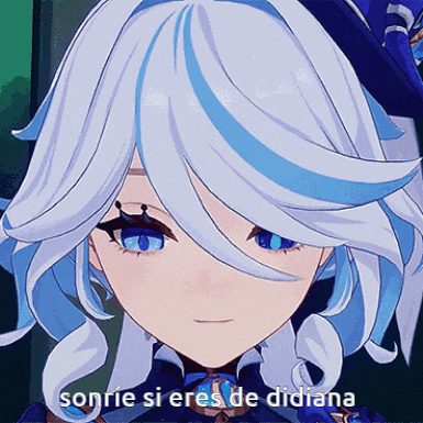 a cartoon character with white hair and blue eyes says sonrie si eres de didana