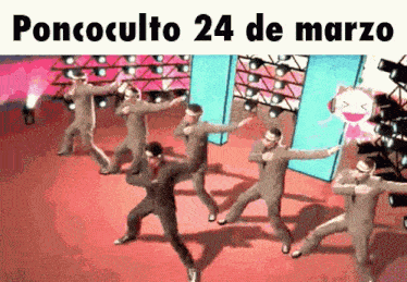 a group of men in suits are dancing on a stage with the date 24 de marzo