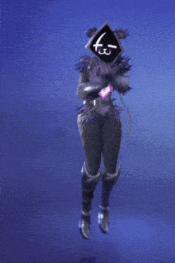 a video game character is dancing with a cube on his head with the letter k on it
