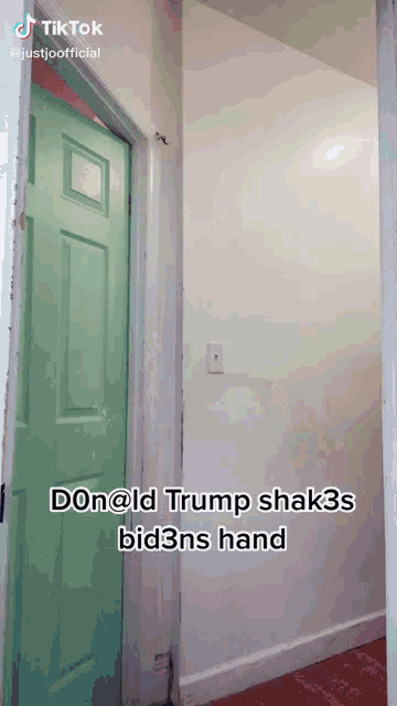 a green door in a hallway with a tiktok caption