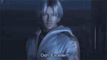 a video game character says " ooh excellent " in a dark room