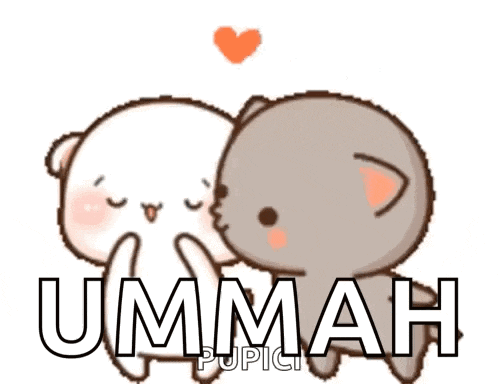 a couple of cartoon cats standing next to each other with the word ummah on the bottom .