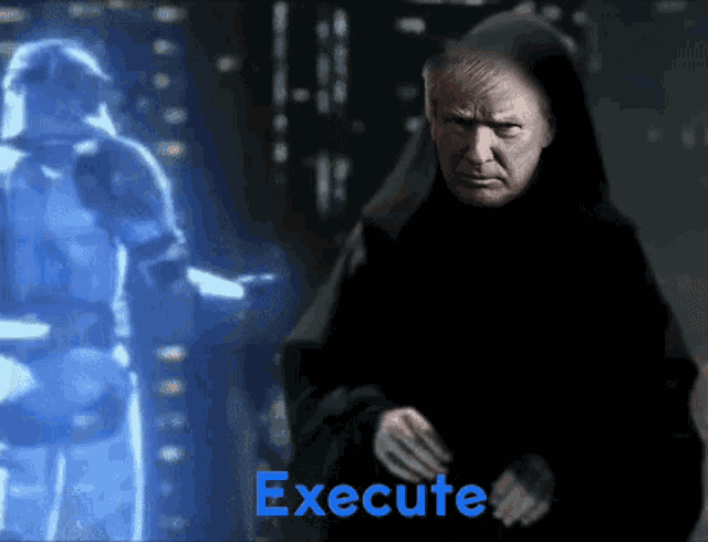 a picture of a man in a hood with the word execute below him