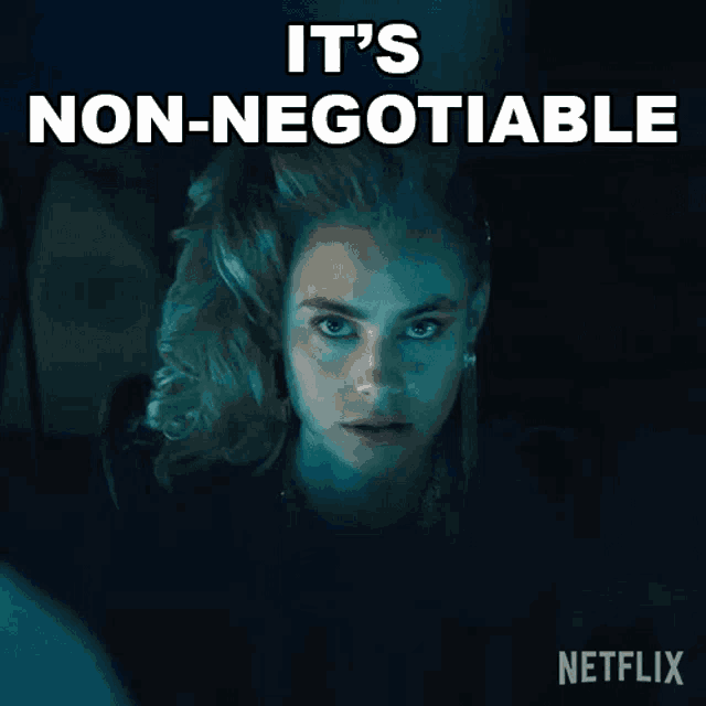 a woman in a dark room with the words it 's non-negotiable