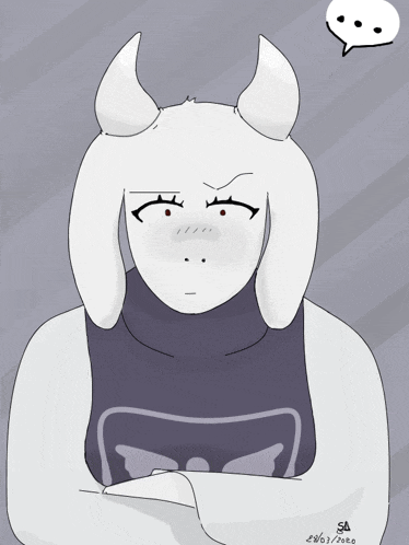 a drawing of a goat with a speech bubble that says " sa " on it