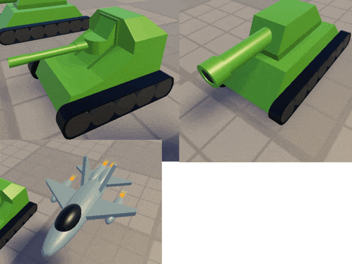 a cartoon drawing of a green tank and a jet