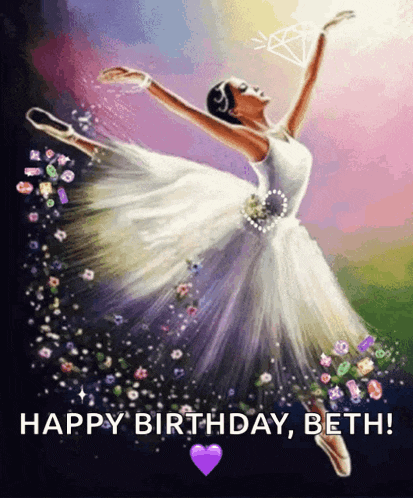 a painting of a ballerina dancing with the words happy birthday beth