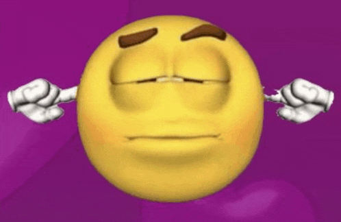 a yellow smiley face is covering its ears with its hands on a purple background .